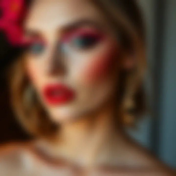 Elegant evening makeup showcasing bold colors