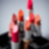 A collection of various light lipstick shades arranged aesthetically.
