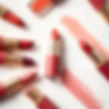 A flat lay of light lipsticks with matching skin tones swatches.