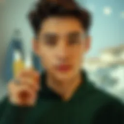 A well-groomed individual showcasing skincare products