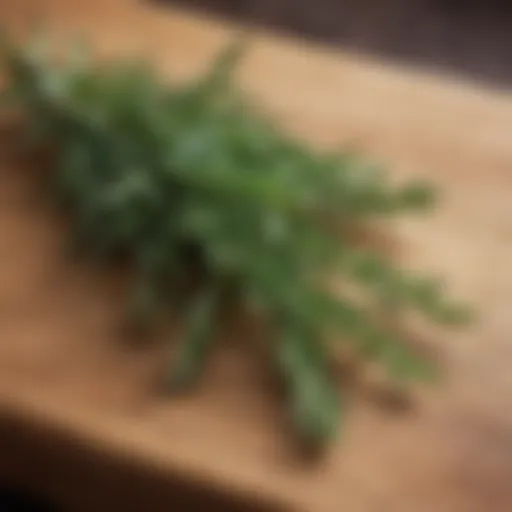 Fresh rosemary sprigs on a wooden surface