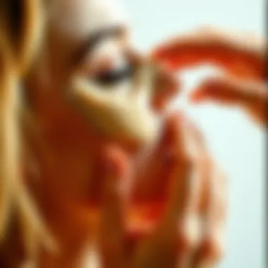 Close-up of applying bronzing lotion to the skin