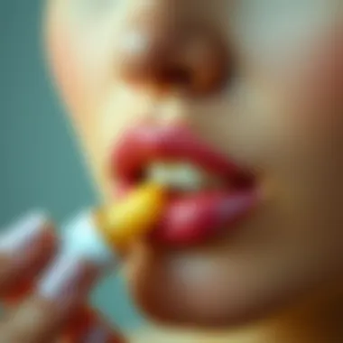 Application of lip balm on lips