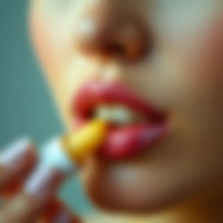 Application of lip balm on lips