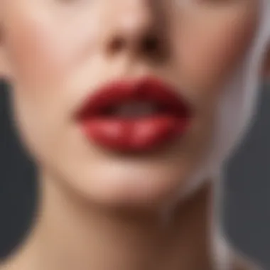 An elegant application of lipstick on glossy lips.