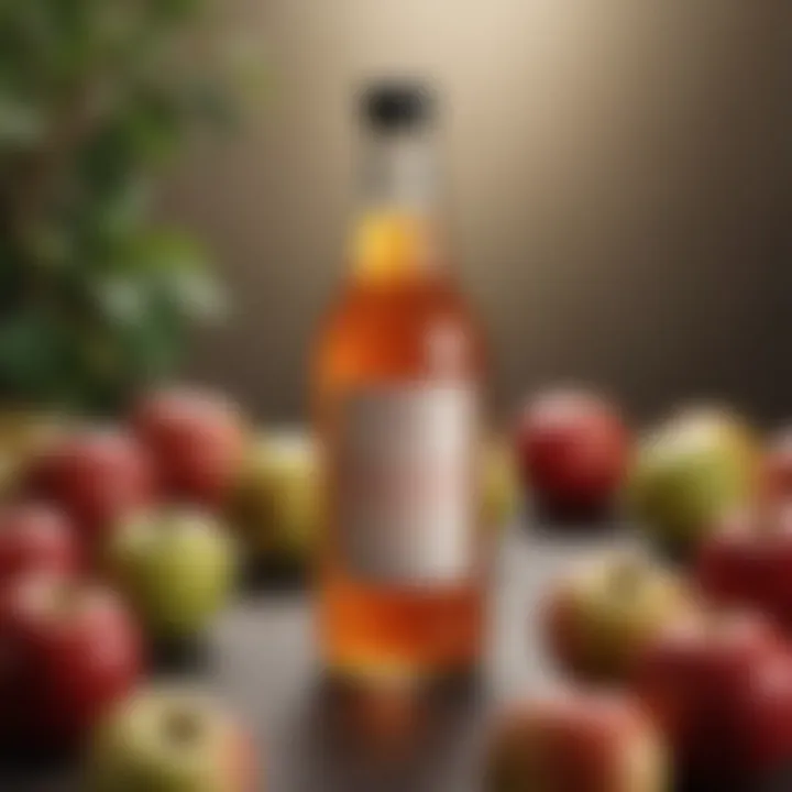 A refreshing bottle of apple cider vinegar surrounded by fresh apples.