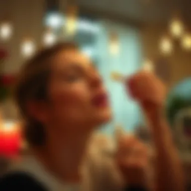User applying lip balm in a stylish setting