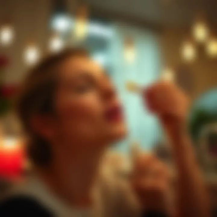 User applying lip balm in a stylish setting