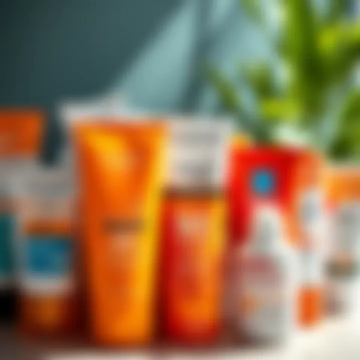 Variety of sunscreens displayed together