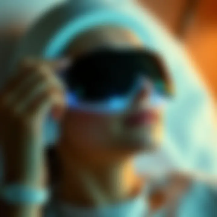 User enjoying the effects of an eye massage device