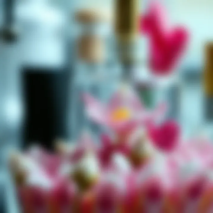 Close-up of floral notes being blended for a fragrance