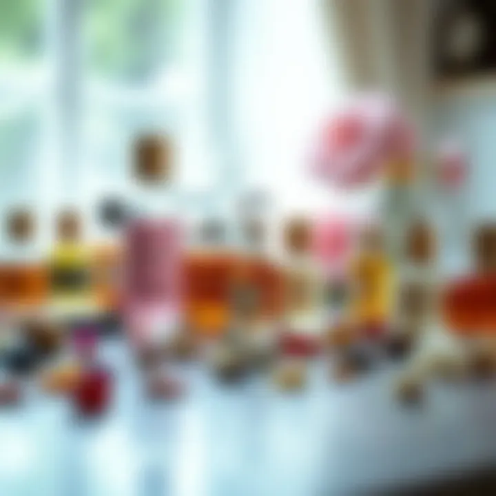 An array of fragrance notes displayed on a table