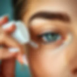 A close-up of an eye cream being applied to the delicate skin under the eyes.