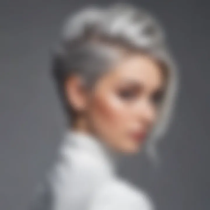 Stylish updo featuring gray and white hair