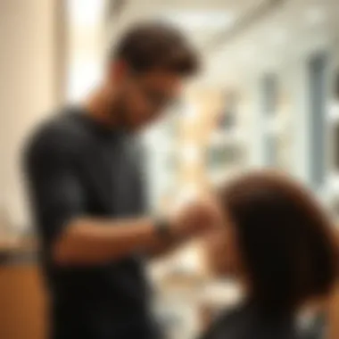 Expert stylist performing a trendy haircut
