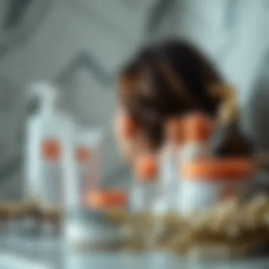 Close-up of hair care products arranged aesthetically.