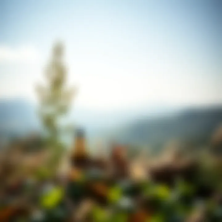 A serene landscape with herbs used in skincare