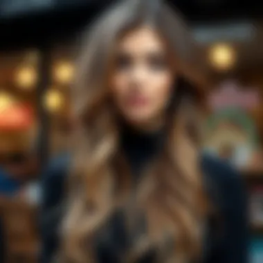 A model with a stylish caramel balayage featuring soft transitions and depth