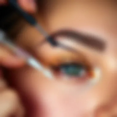Close-up of a brow gel being applied with precision