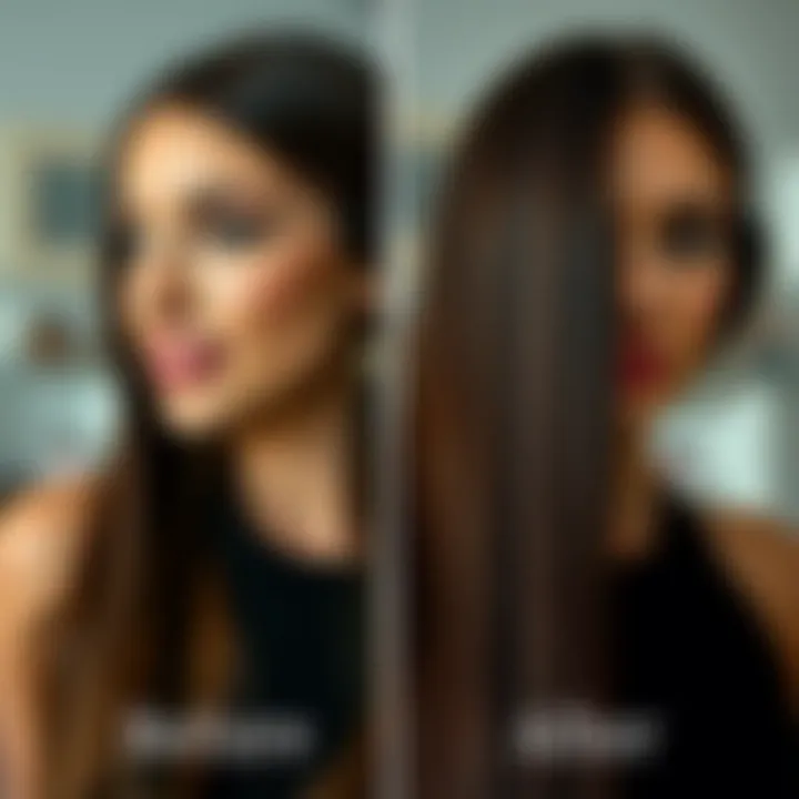 Before and after comparison of keratin treatment effects