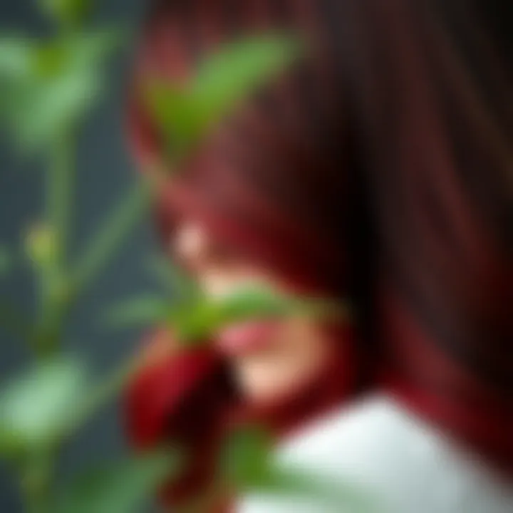 Close-up of red and black balayage technique