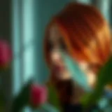 Vibrant red hair transitioning to lighter shades