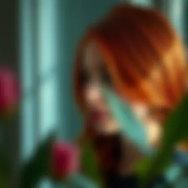 Vibrant red hair transitioning to lighter shades