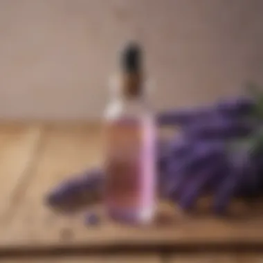 A dropper bottle of lavender oil on a wooden surface