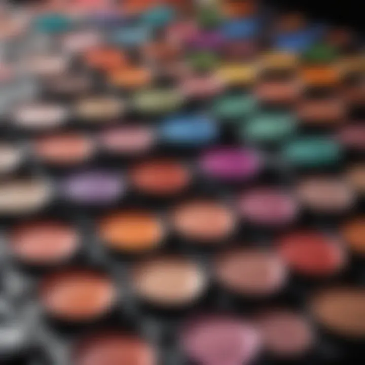 Array of vibrant makeup colors showcasing palettes and shades