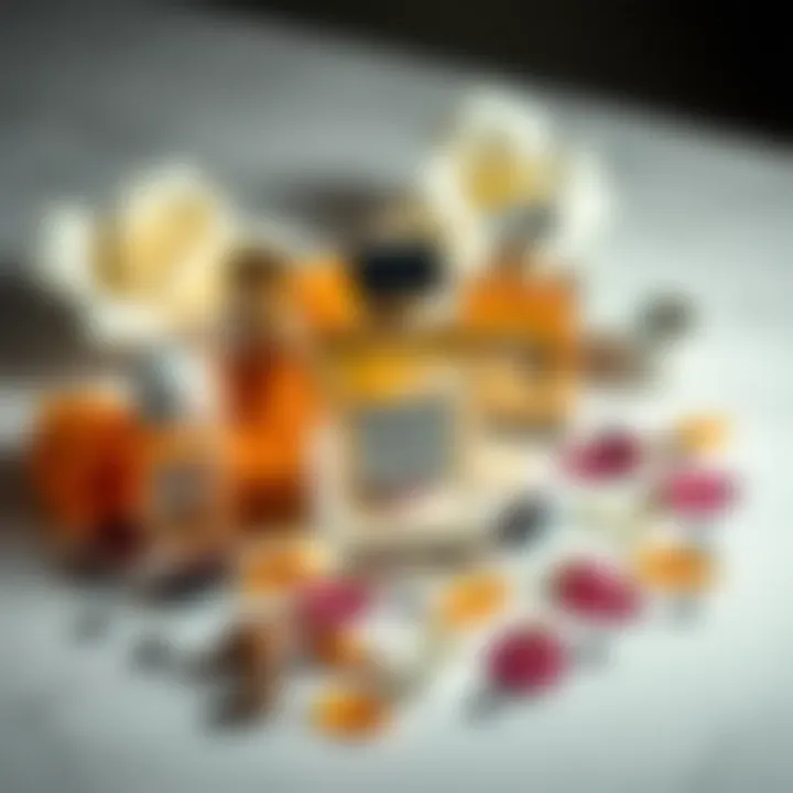 An artistic representation of perfume notes laid out in a visually appealing manner.