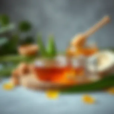 An elegant display of natural ingredients used in facial masks like aloe vera and honey