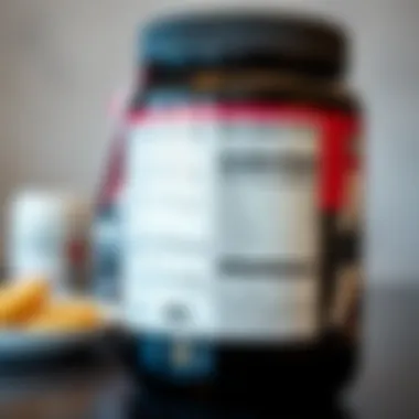 A detailed view of nutritional information on a protein powder container
