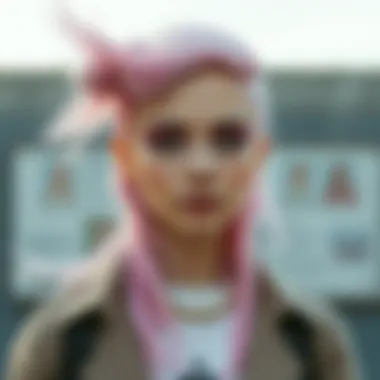 A stylish individual with pastel pink hair and vibrant makeup