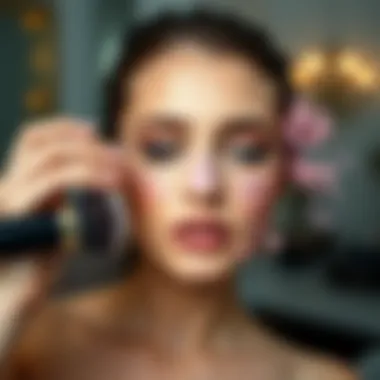 Application of pink powder with a brush for a flawless finish