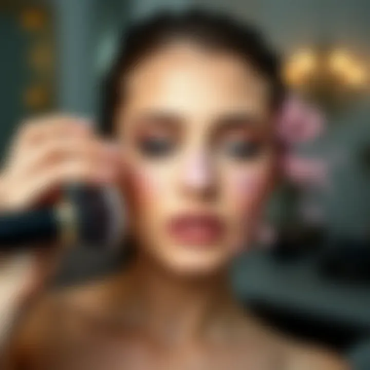 Application of pink powder with a brush for a flawless finish