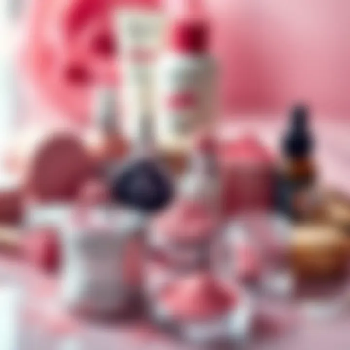Variety of beauty products featuring pink powder as a key ingredient