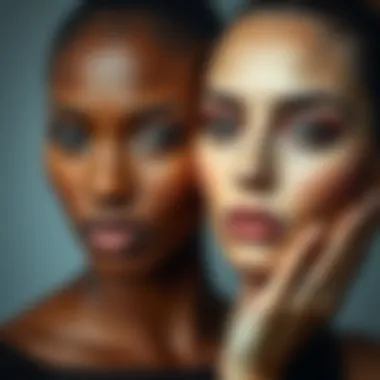 Diverse skin types with matching makeup