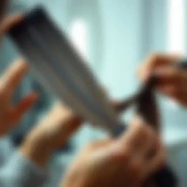 Demonstrating a hair straightening technique