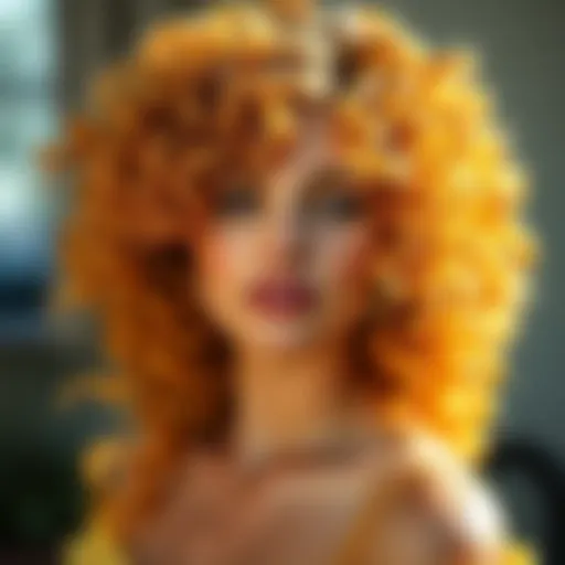 A vibrant, sunny curly hairstyle showcasing the beauty of yellow curls in natural light