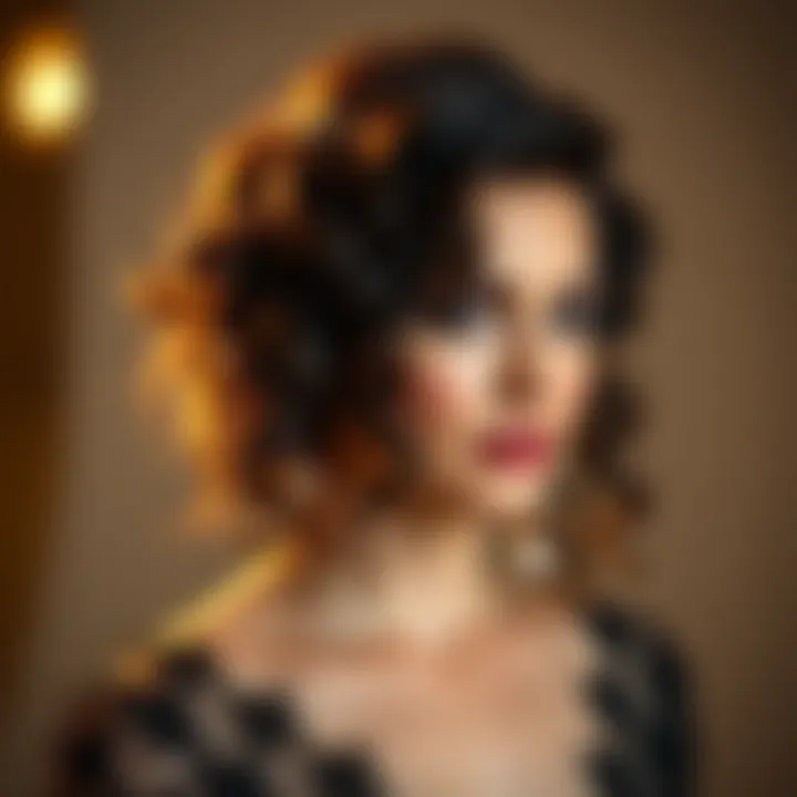 An elegant styling of curly hair for a special occasion, adorned with accessories to enhance the look