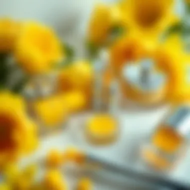 Beautiful arrangement of yellow cosmetics