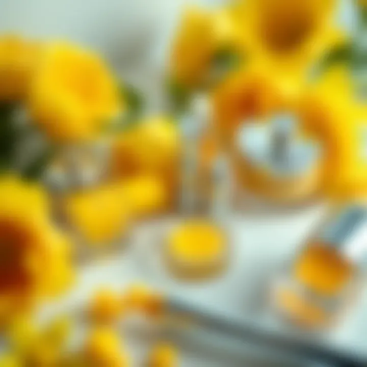 Beautiful arrangement of yellow cosmetics