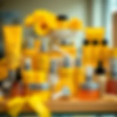 A display of yellow-toned beauty products