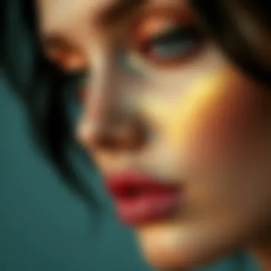 Close-up of shimmering makeup on skin