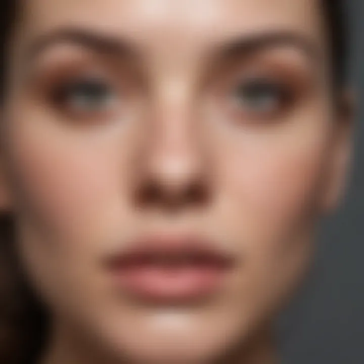 A close-up view of a person's face with acne-prone skin