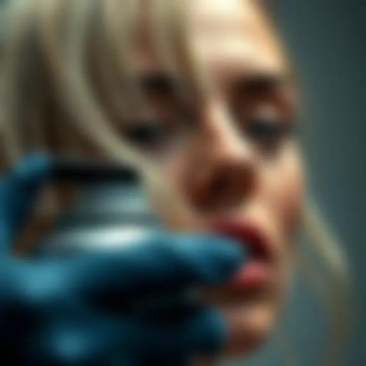 Close-up of spray dye application