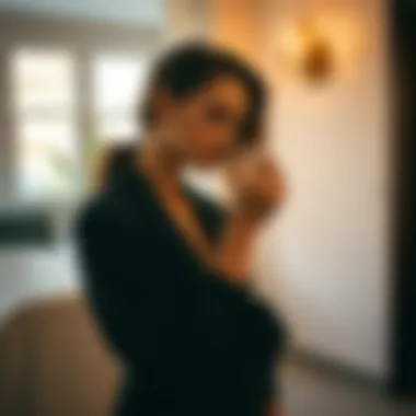 A stylish woman applying perfume in a chic environment