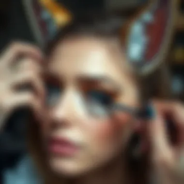 Step-by-step application of fox eye makeup on a model.