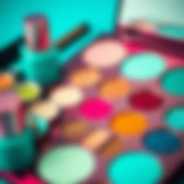 Close-up of turquoise makeup products showcasing their vibrant hues