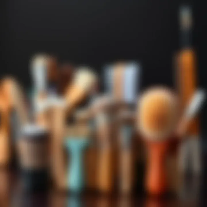 Various types of peeling brushes arranged aesthetically